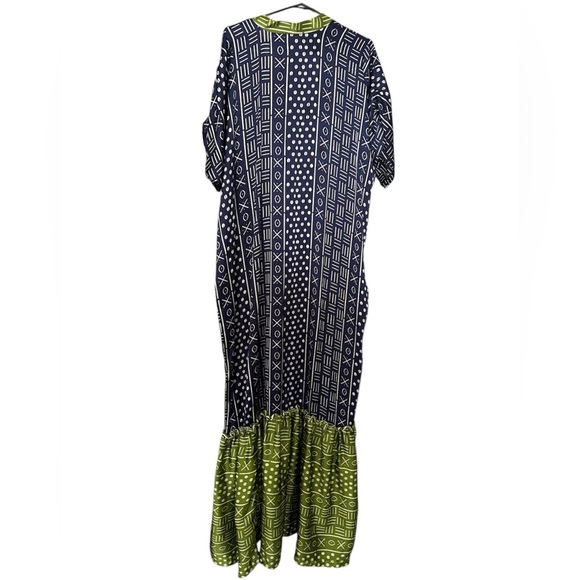Vintage V NECK urban printed SILK Maxi Dress Kaftan - Picture 13 of 14